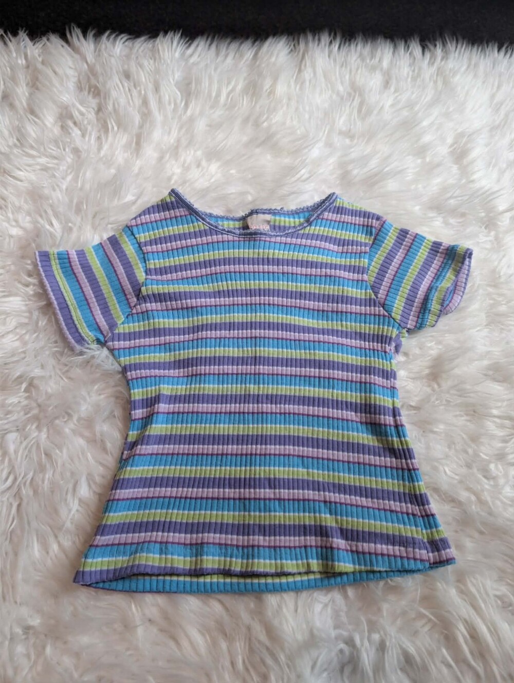 Kids Ribbed Short Sleeve Tee in Blue, Purple & Green 90s 2000s y2k girls striped